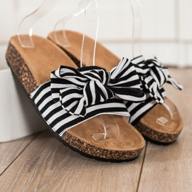 SHELOVET Chinelos listrados elegantes branco preto 2