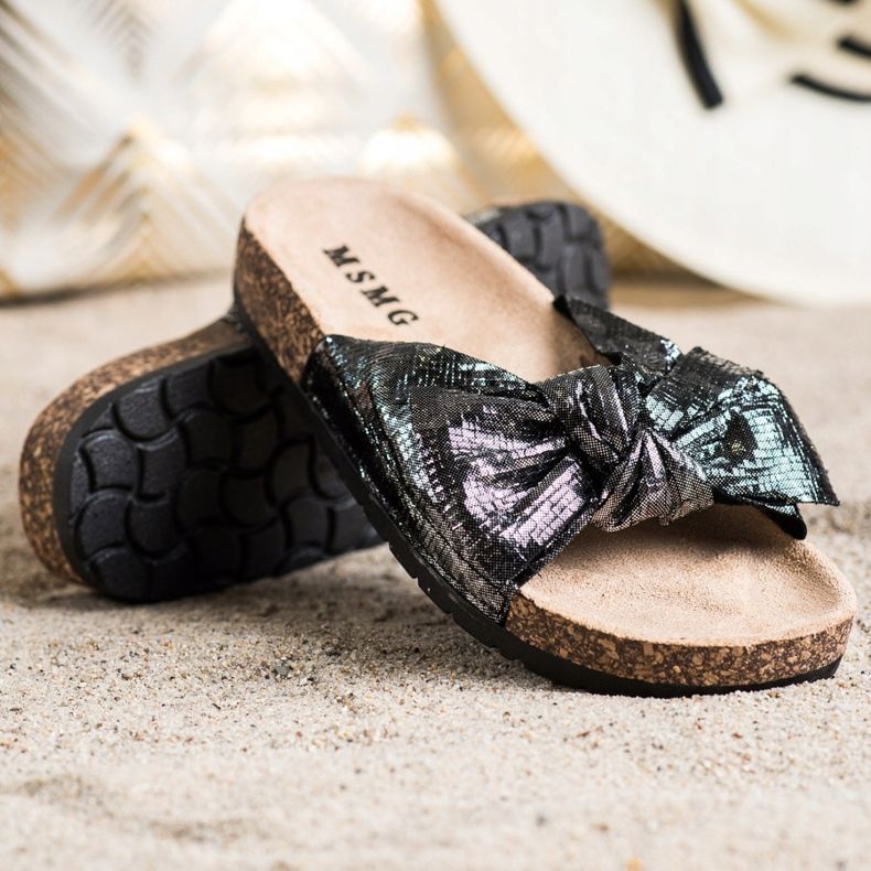 SHELOVET Chinelos brilhantes com um laço preto 1