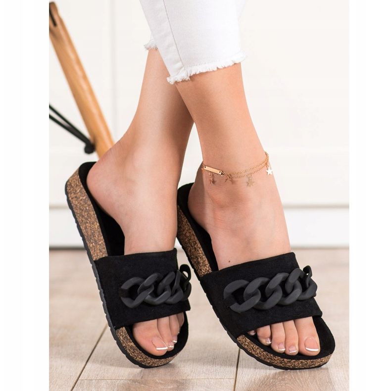 SHELOVET Chinelos elegantes com enfeite preto 1