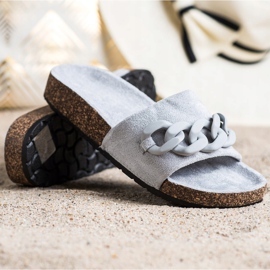 SHELOVET Chinelos elegantes com enfeite cinza 1 SHELOVET Chinelos elegantes com enfeite cinza 1