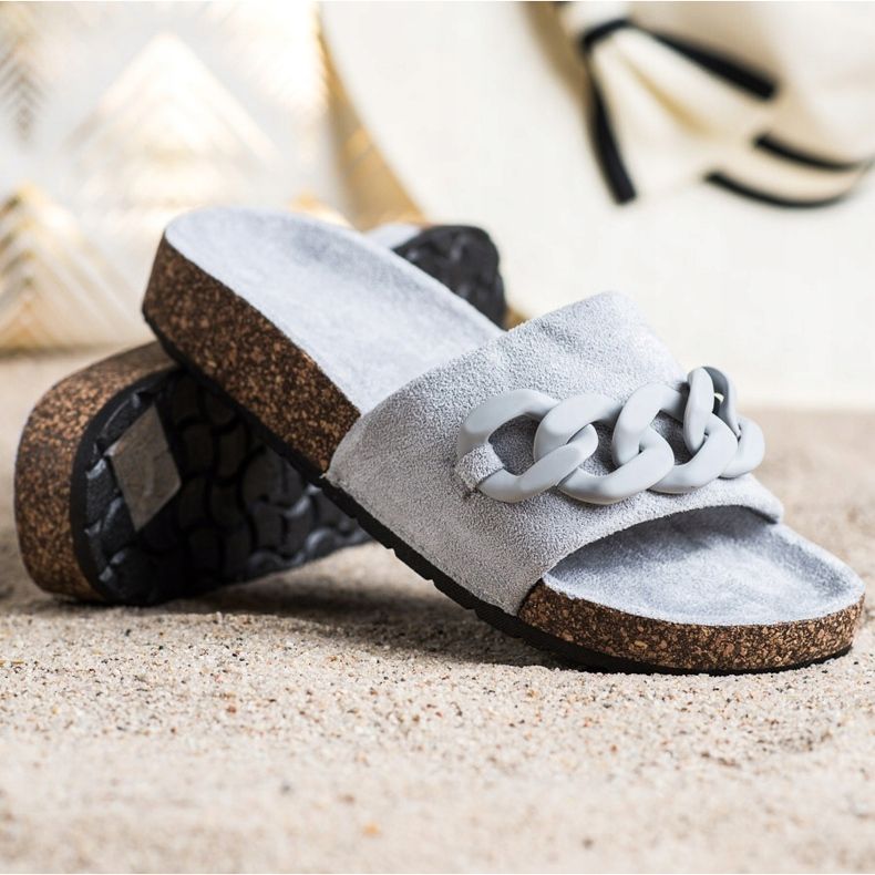 SHELOVET Chinelos elegantes com enfeite cinza 1 SHELOVET Chinelos elegantes com enfeite cinza 1