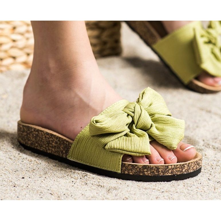 SHELOVET chinelos com laço verde 2