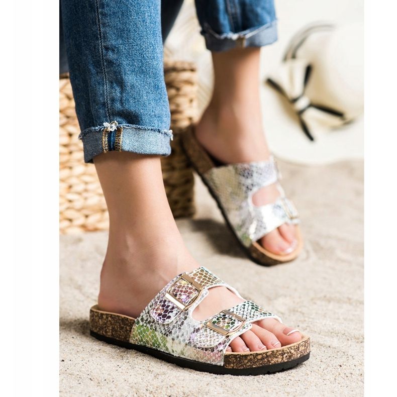 SHELOVET Chinelos com efeito holo prata cinza multicolorido 2