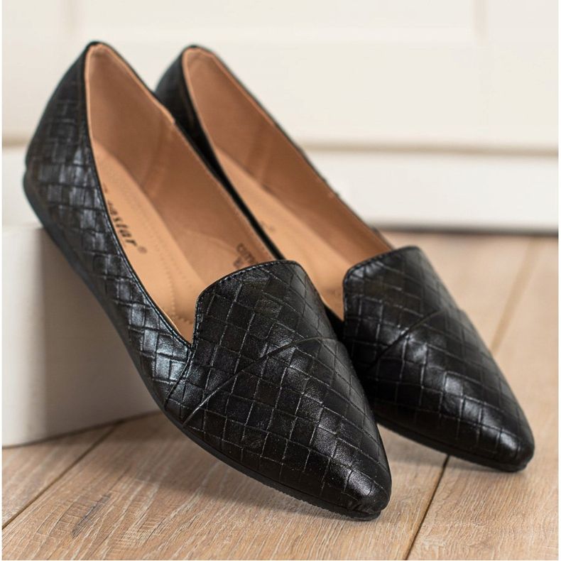 Seastar Bailarinas elegantes com couro ecológico preto 2 Seastar Bailarinas elegantes com couro ecológico preto 2