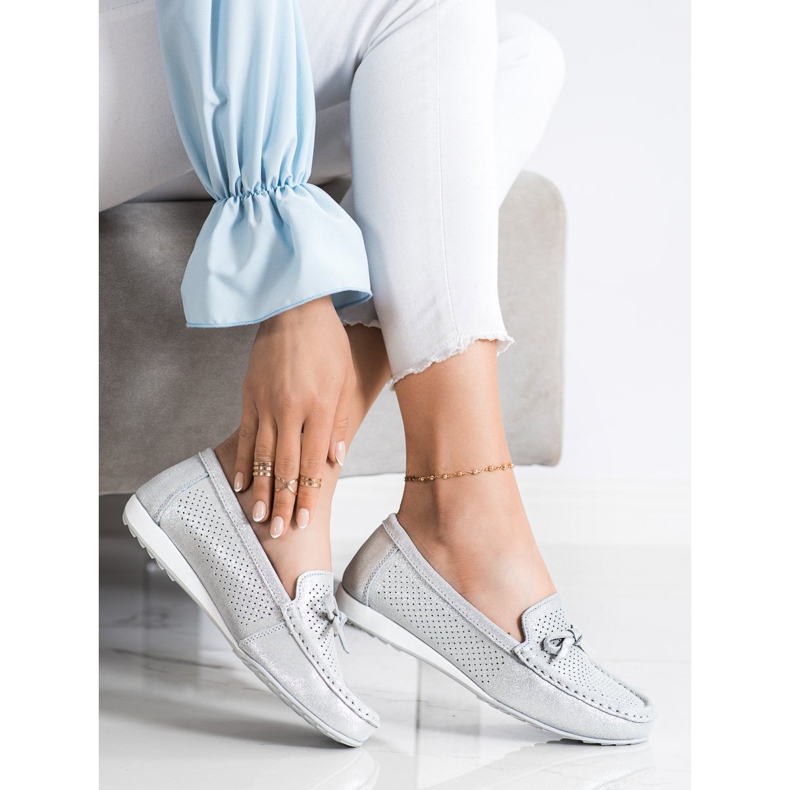 Goodin Sapatos de couro com arco prata cinza 1 Goodin Sapatos de couro com arco prata cinza 1