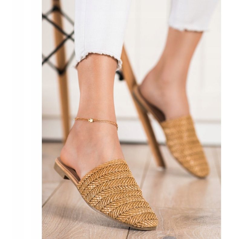 SHELOVET Chinelos de palha marrom 2