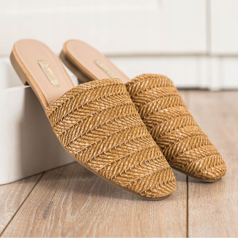 SHELOVET Chinelos de palha marrom 1