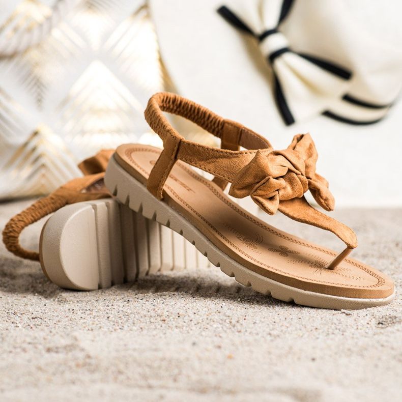 SHELOVET Sandálias de chinelo com laço marrom 1