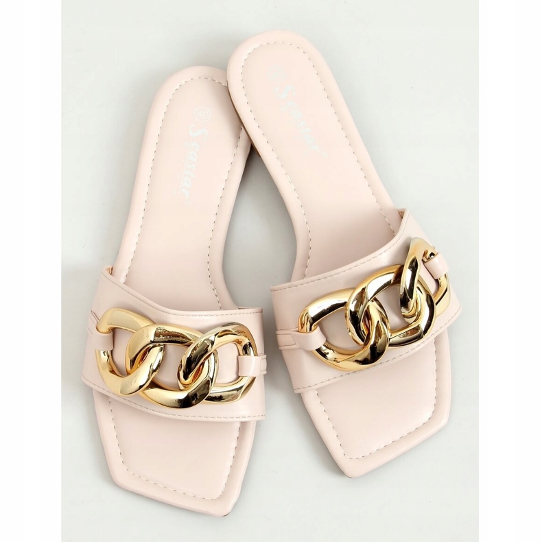 Chinelos quadrados bege com corrente CK206P Beige 1 Chinelos quadrados bege com corrente CK206P Beige 1