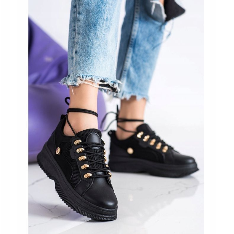 SHELOVET Tênis pretos na plataforma 2