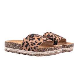 Chinelos cashy marrons com estampa de leopardo bege castanho 1