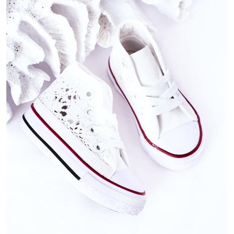 Tênis de cano alto infantil com renda branca Roly-Poly branco branco 2 Tênis de cano alto infantil com renda branca Roly-Poly branco branco 2