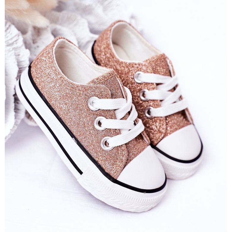 Bling-Bling das sapatilhas com glitter dourado rosa infantil 1