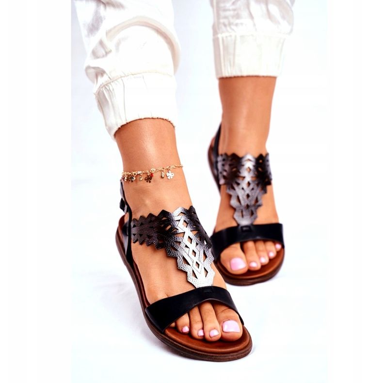 Sandálias rasteiras femininas Sergio Leone Preto SK035 prata 2