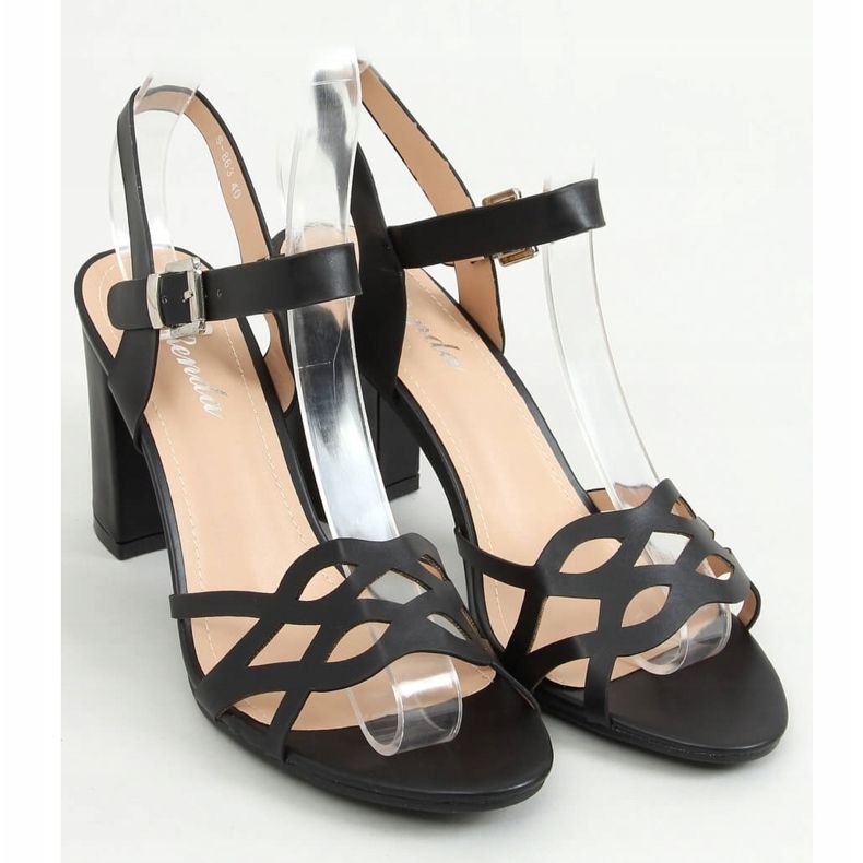 Preto S-863 Sandálias pretas de salto alto 1