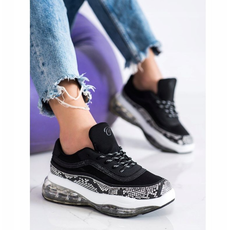 SHELOVET Tênis em uma plataforma transparente branco preto 2