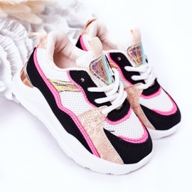 Calçados infantis esportivos tênis rosa néon tempo de jogo branco preto 2