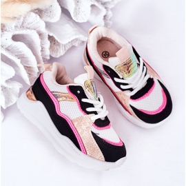 Calçados infantis esportivos tênis rosa néon tempo de jogo branco preto 1