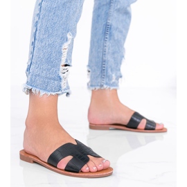 Chinelos pretos de couro de crocodilo fênix 1 Chinelos pretos de couro de crocodilo fênix 1