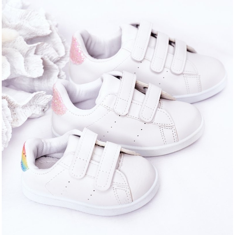Tênis infantil com velcro branco e rosa linda garota 1
