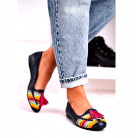 Maciejka Couro Bailarinas Com Franjas Azul Marinho 04016-17 azul-marinho multicolorido 2