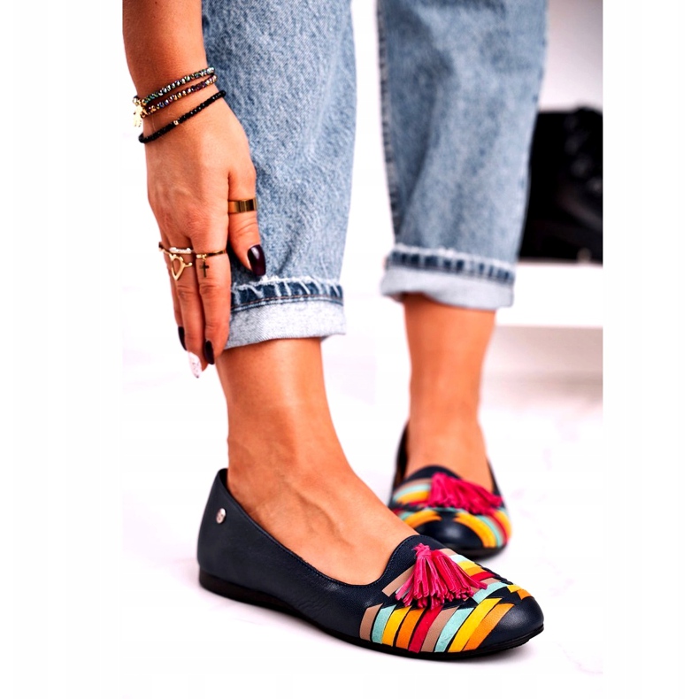 Maciejka Couro Bailarinas Com Franjas Azul Marinho 04016-17 multicolorido 1 Maciejka Couro Bailarinas Com Franjas Azul Marinho 04016-17 multicolorido 1