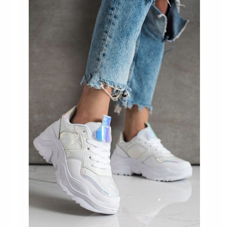 Weide Tênis com estampa de cobra de couro ecológico branco 2