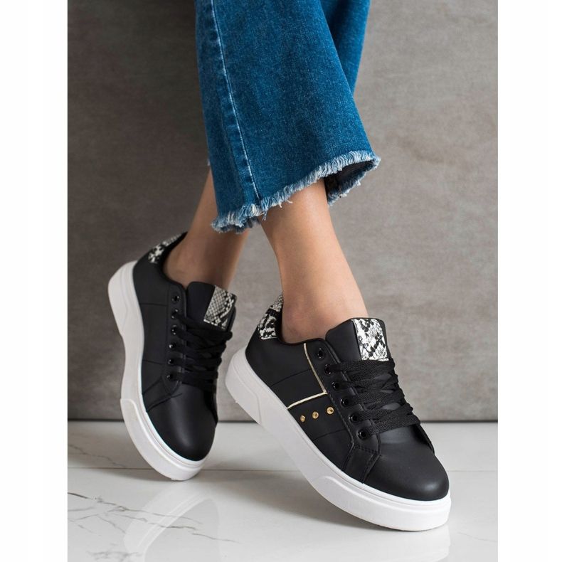 SHELOVET Tênis de couro ecológico preto 2