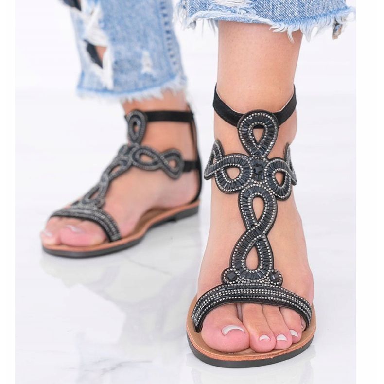 Sandálias pretas adornadas com zircônia cúbica Cersi preto 1 Sandálias pretas adornadas com zircônia cúbica Cersi preto 1