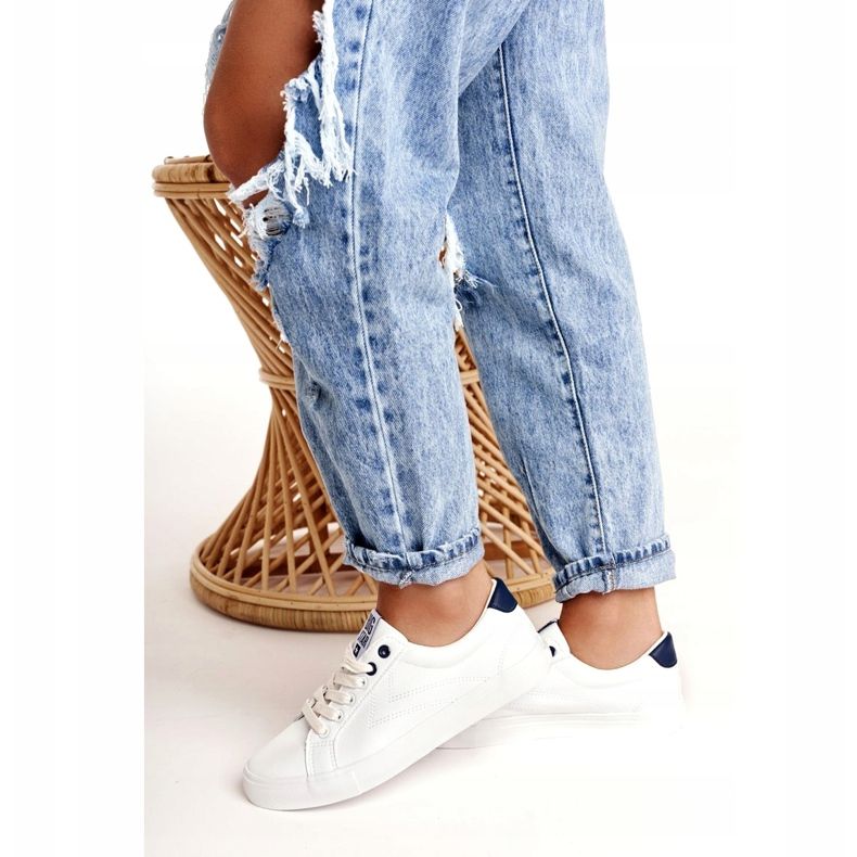 Tênis feminino de couro Big Star BB274211 Branco e azul marinho azul-marinho 3