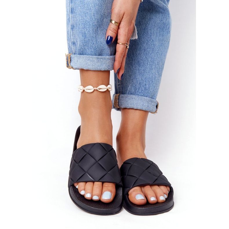 PS1 Chinelos de borracha pretos femininos, vamos nadar 1