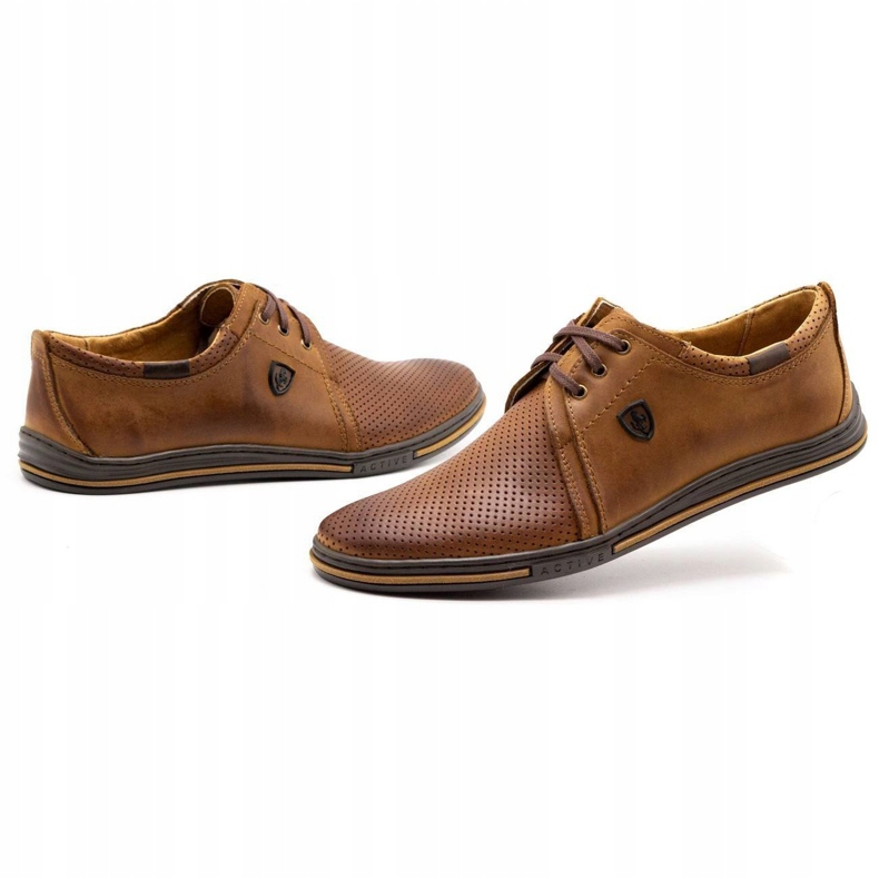 Polbut Sapatos de couro masculino 343p Camelo aberto marrom 4