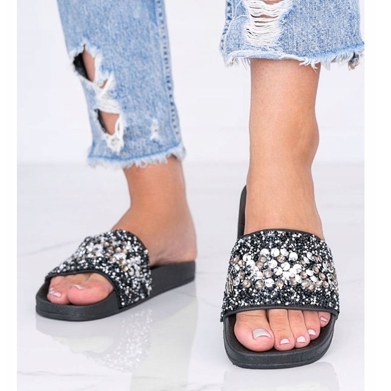 Chinelos Bling Bling femininos negros preto 1