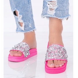 Amo chinelos de néon rosa Bling com zircônia cúbica 1