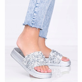 Chinelos prateados com zircônia cúbica Love Bling prata 1