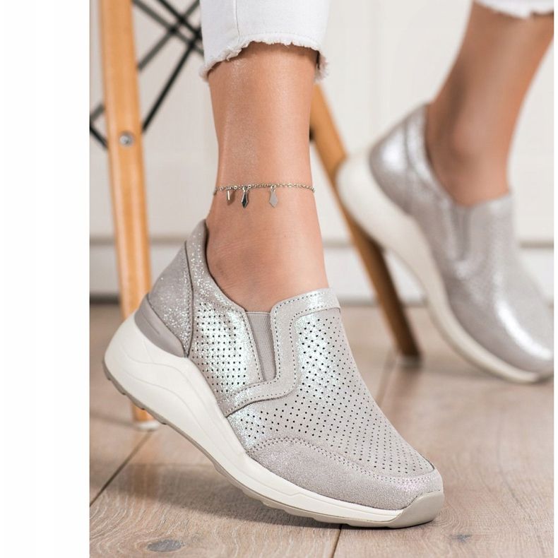 Goodin Tênis de couro com brilho bege 2