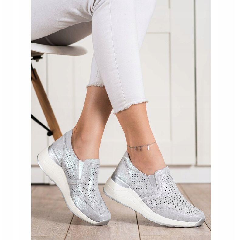 Goodin Tênis de couro com brilho cinza 2