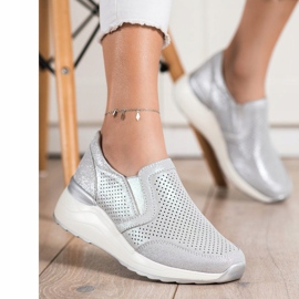 Goodin Tênis de couro com brilho cinza 1