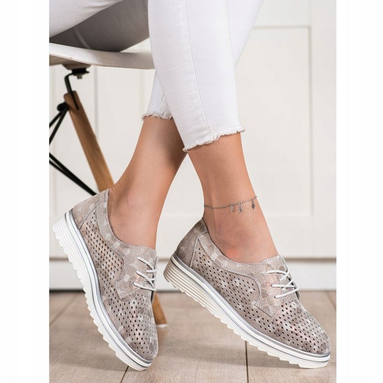 Goodin Sapatos de couro a céu aberto bege marrom dourado 1