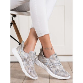 Goodin Tênis de Couro Brilhante bege cinza dourado 2