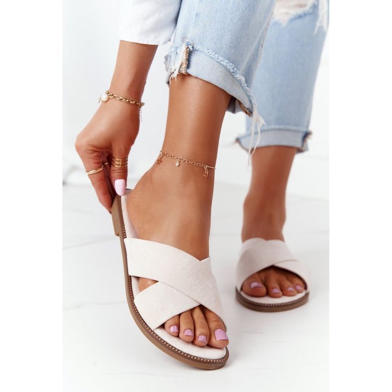 Chinelos de veludo feminino Edesa Bege marrom 2