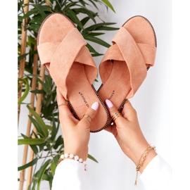 Chinelos femininos de veludo Edesa pêssego laranja 1