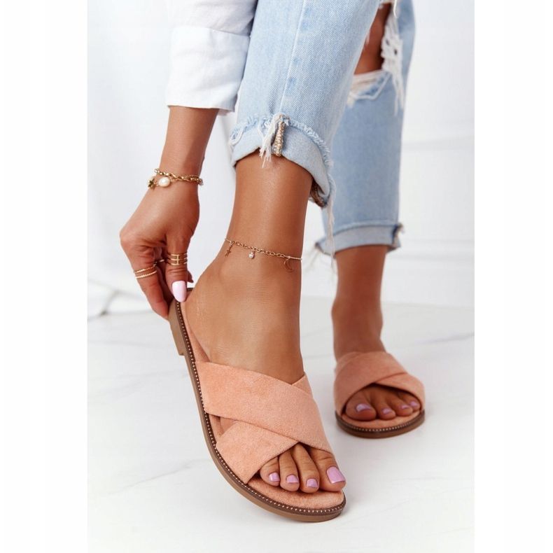 Chinelos femininos de veludo Edesa pêssego laranja 2