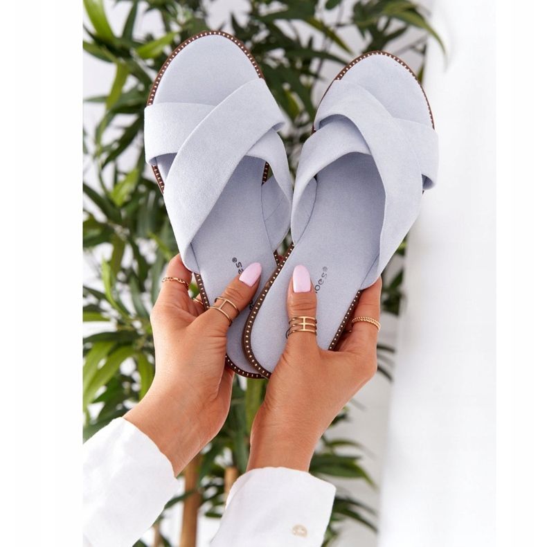 Chinelos de veludo feminino azul Edesa 2