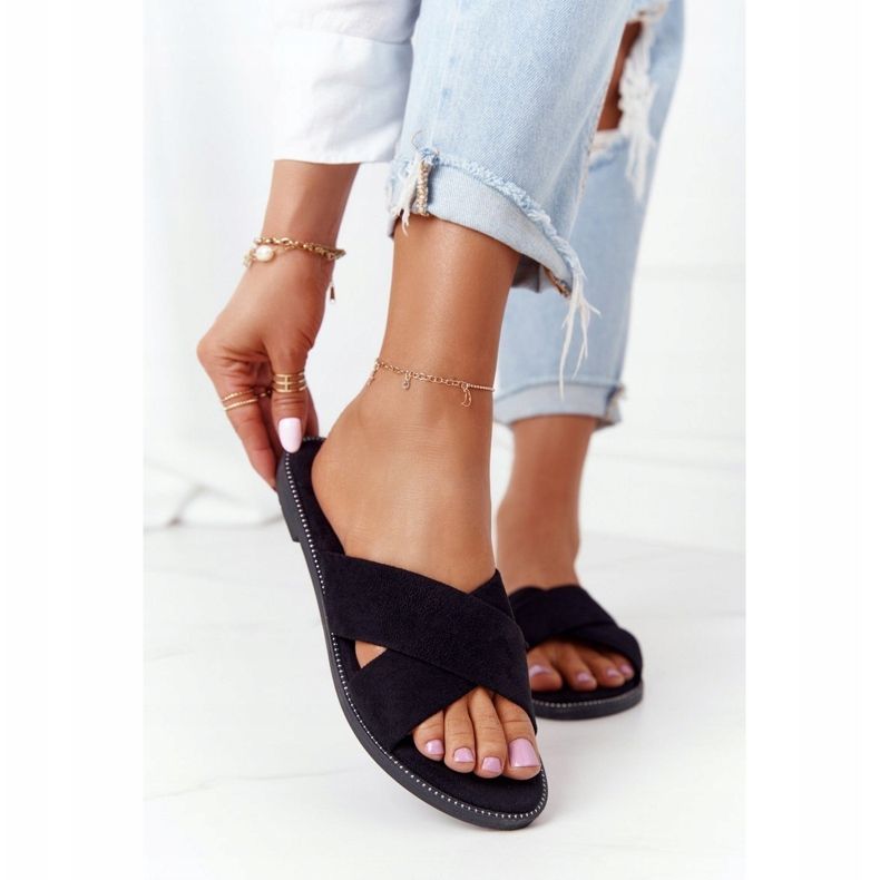 Chinelos femininos de veludo preto Edesa 2