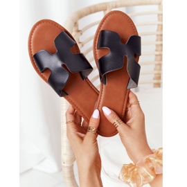 Seres de chinelos de couro preto feminino 2