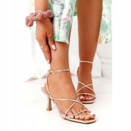 Sandálias de salto alto com biqueira quadrada S.Barski C420-11 Złote dourado 1