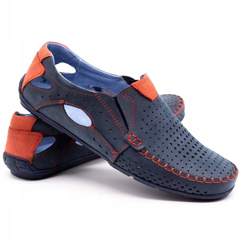 Olivier Sapatos masculinos mocassins 901 azul marinho com vermelho 4