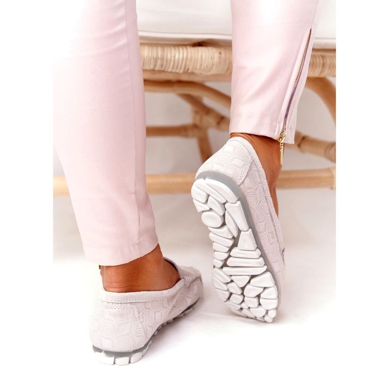 Mocassins de couro ecológicos Rio Flore Bege cinza 4