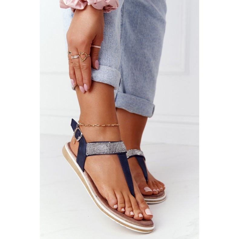 S.Barski Chinelos de sandálias com zircônias S. Barski 701-12 azul marinho castanho 1